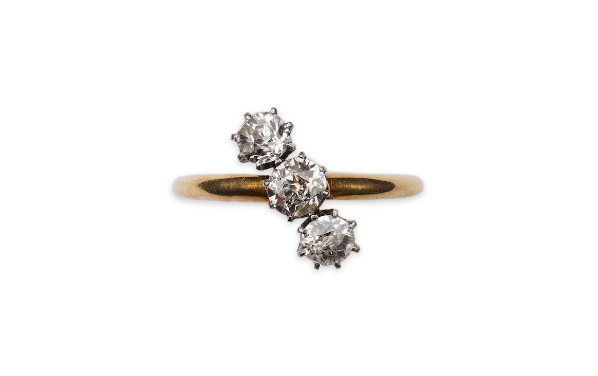 A diamond three-stone ring, early 20th century